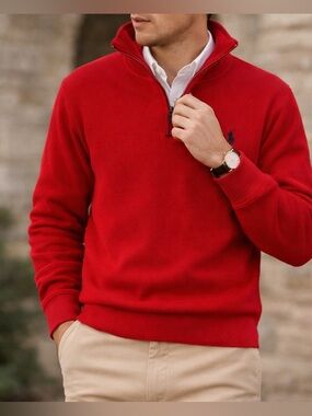 Polo Ralph Lauren Men’s Quarter Zip Red Sweater Sz XL Classic Preppy Golfcore